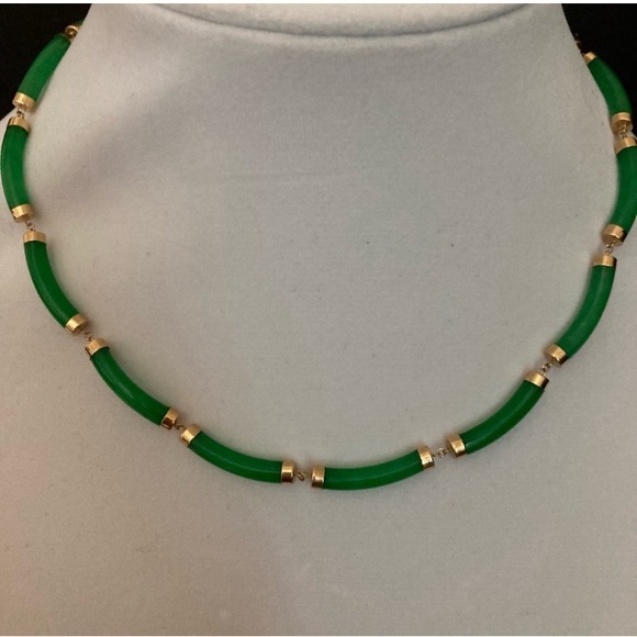 Genuine Green Jade Bar Necklace 14k Gold | Excellent Condition New No Tags - Picture 4 of 12